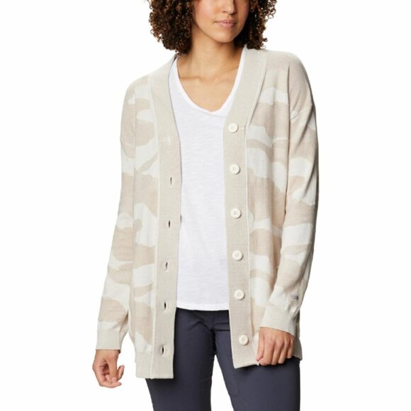 Columbia Camo Button Front Firwood Sweater Cardigan In Cream Tan - Picture 1 of 6